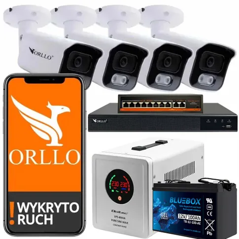 Zestaw Kamer PoE Zewnętrznych CCTV do Monitoringu 4 Kamery POE9 5Mpx z Rejestratorem NVR UPS Zasilacz Awaryjny z Akumulatorem