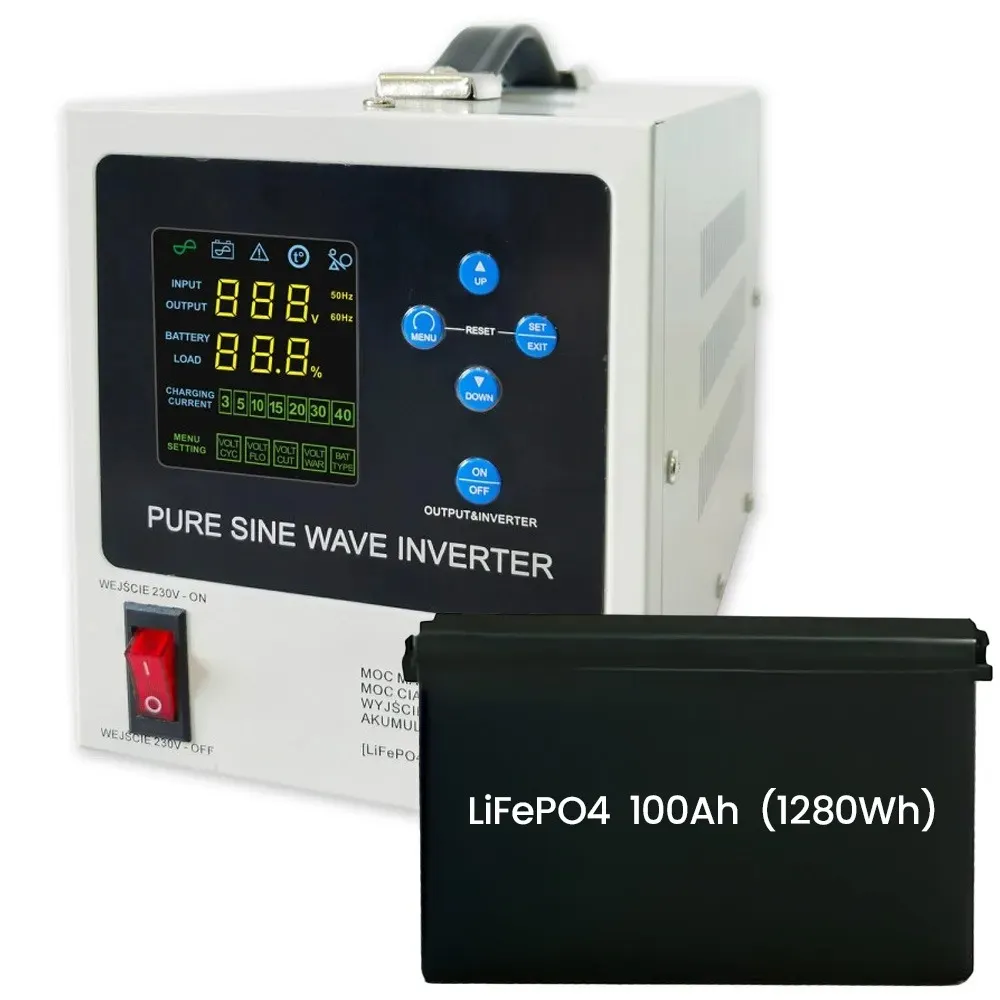 Zasilacz Awaryjny UPS SINUS 12/230V 500/850W Akumulator LiFePO4 12V 100Ah BMS Bluetooth EVE