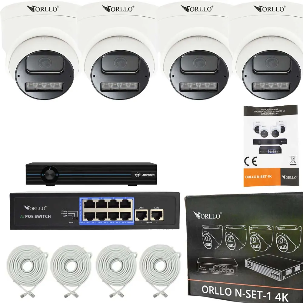 Zestaw 4 Kamer Zewnętrznych Kopułkowych ORLLO N-SET 4K