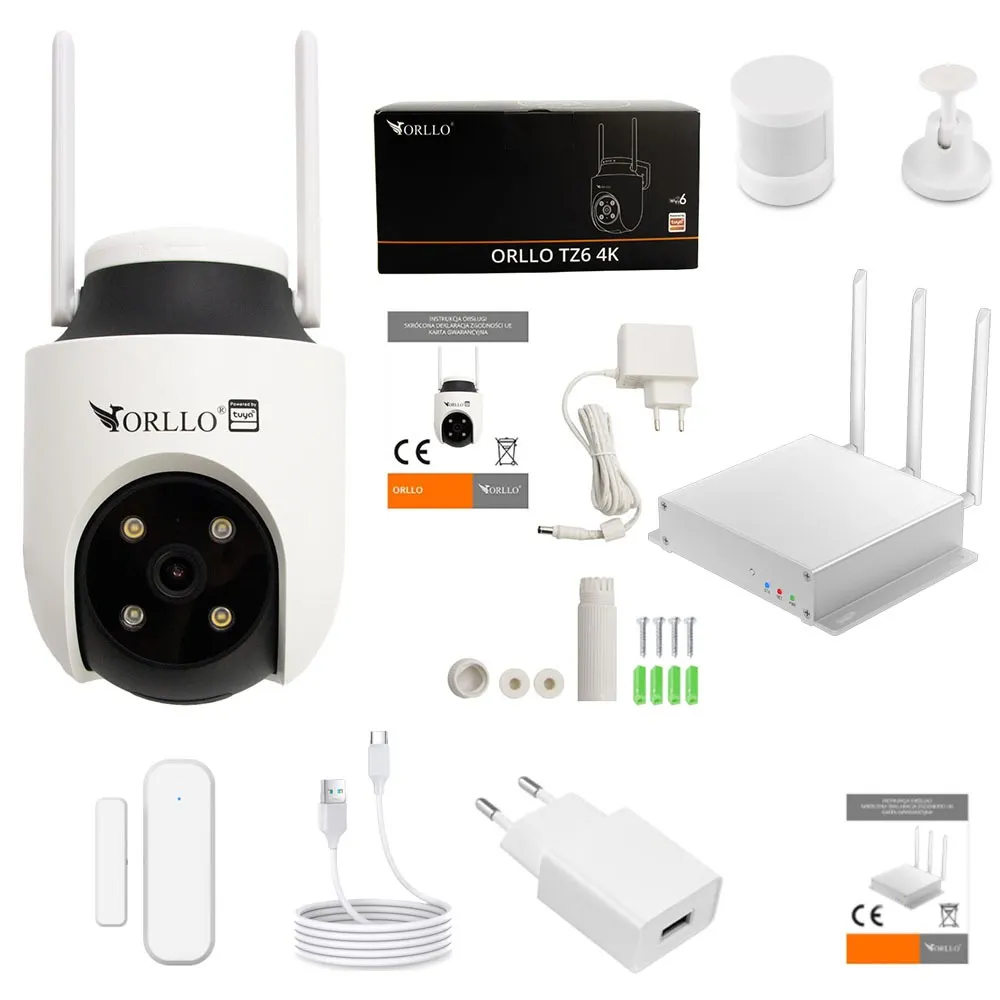 Zestaw Kamera 4K Bramka HUB ZIGBEE 4G WiFi Czujnik PIR Kontaktron