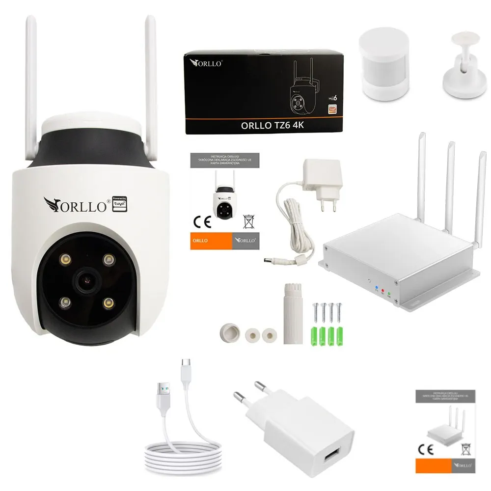 Zestaw Kamera 4K Bramka HUB ZIGBEE 4G WiFi Czujnik PIR