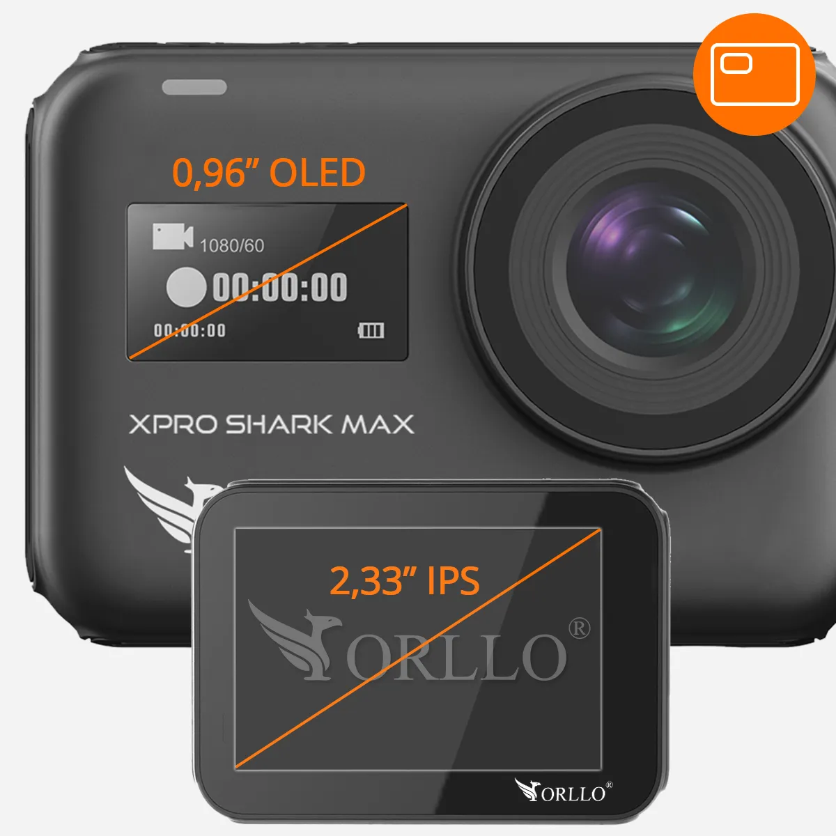 Kamera sportowa 4K xpro shark max ekran statusowy