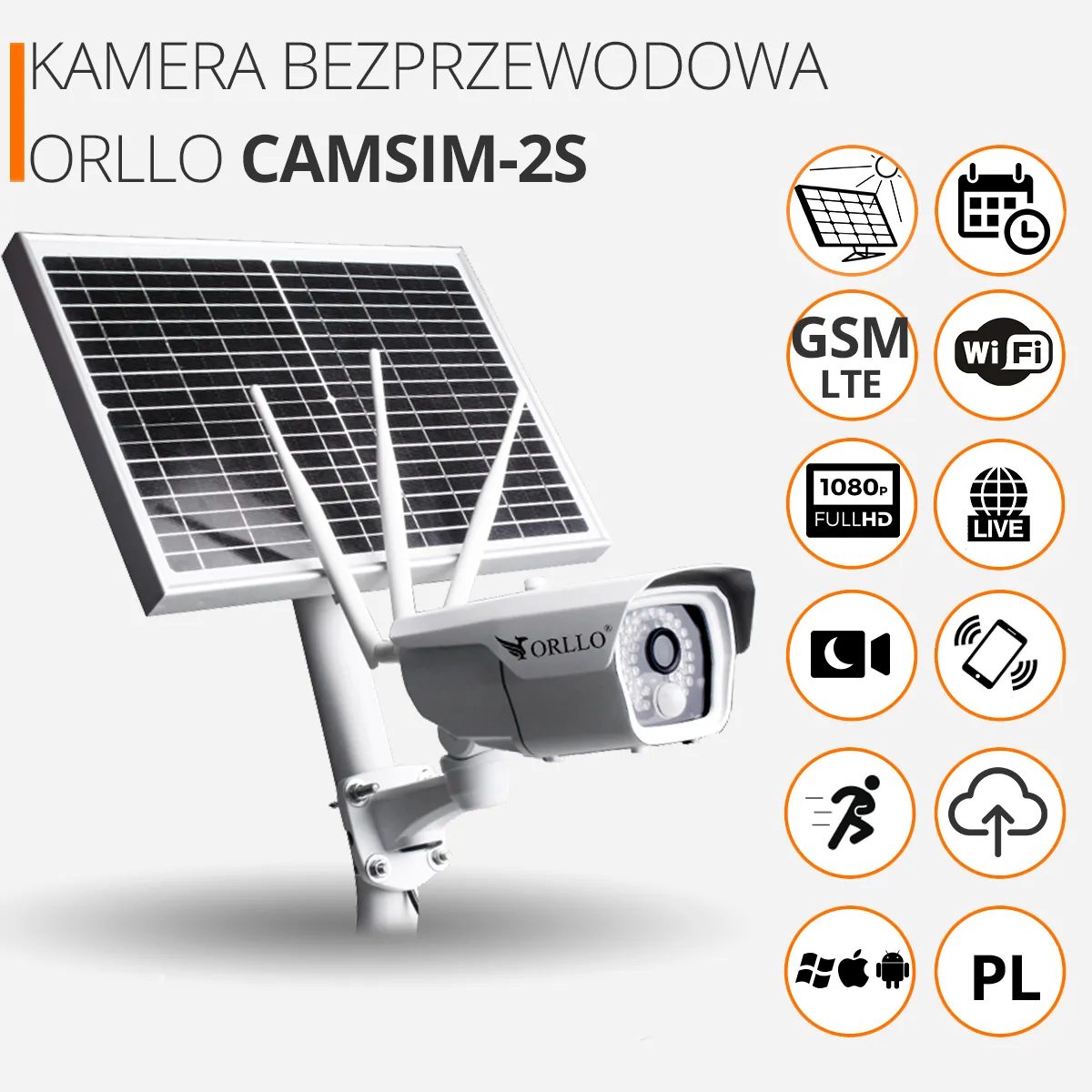 Kamera zewnętrzna Gsm Full HD (1080p) ORLLO CAMSIM 2S   
