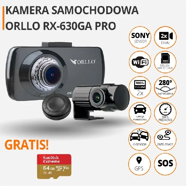kamera samochodowa Orllo rx 630 wifi gps dual